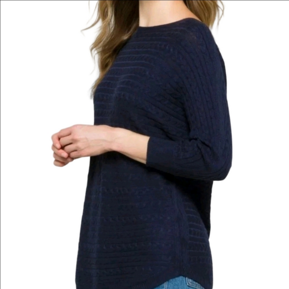 Market & Spruce Sweaters - MARKET & SPRUCE Silk & Cashmere Blend Mini Cable Knit Navy Sweater Size Medium